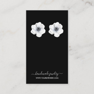 Chic Black and White Flower Earring Display Business Card