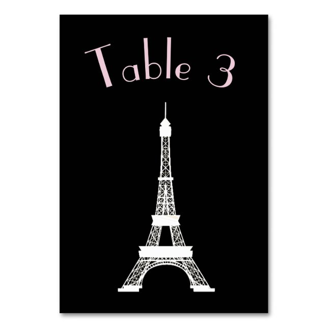 Chic Black and White French Style Eiffel Tower Table Number (Front)