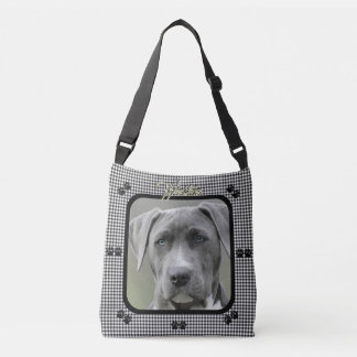 Chic Black and White Gingham Pet Photo Paw Print Crossbody Bag