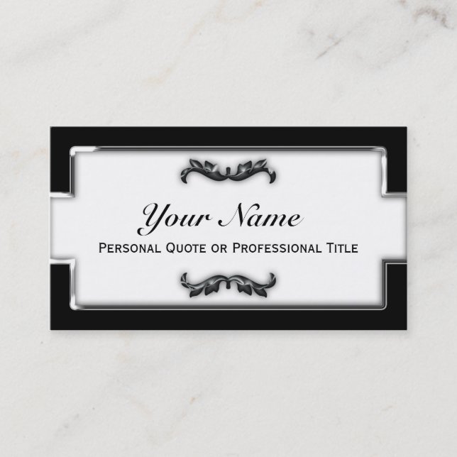 Chic Black and White Metallic Business Cards (Front)