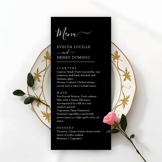 Chic Black and White Minimalist Wedding Dinner Menu (Creator Uploaded)