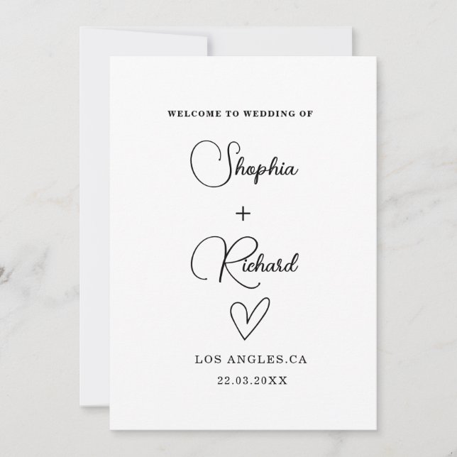 Chic black and white Minimalist Wedding  Invitation (Front)