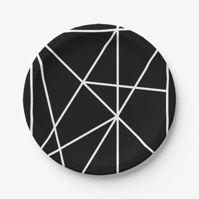 Chic Black and White Modern Geometric Pattern Paper Plate (Front)