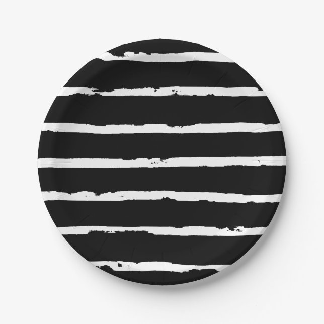 Chic Black and White Modern Lines Pattern Paper Plate (Front)