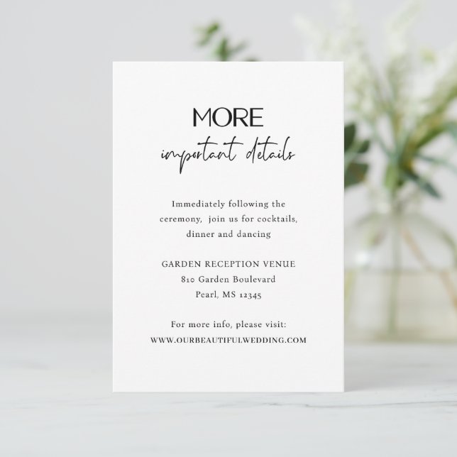 Chic Black and White Modern Wedding Enclosure Card (Standing Front)