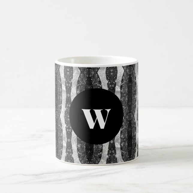 Chic Black and White Ornamental Monogrammed Coffee Mug (Center)