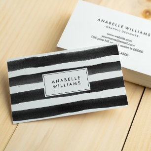Chic Black and White Paint Stripes Business Card