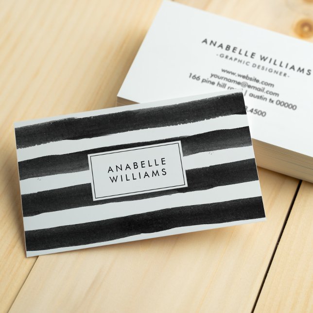Chic Black and White Paint Stripes Business Card (Creator Uploaded)