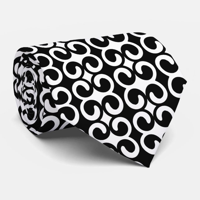 Chic Black and White Pattern Tie (Rolled)