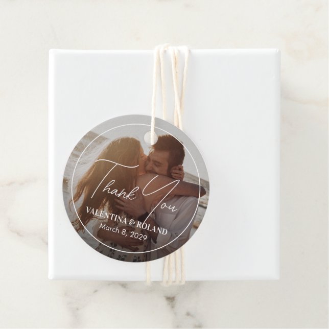Chic Black and White Photo Modern Wedding Favour Tags (In Situ)