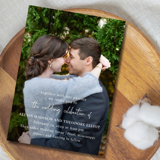 Chic Black and White Photo Modern Wedding Invitation (Creator Uploaded)