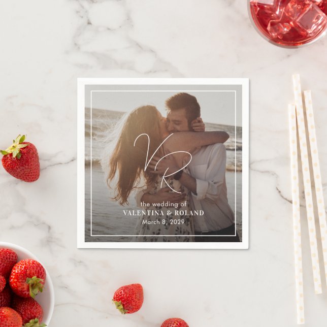 Chic Black and White Photo Modern Wedding Napkin (Insitu)