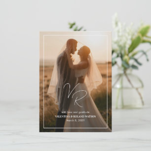 Chic Black and White Photo Modern Wedding Thank You Card