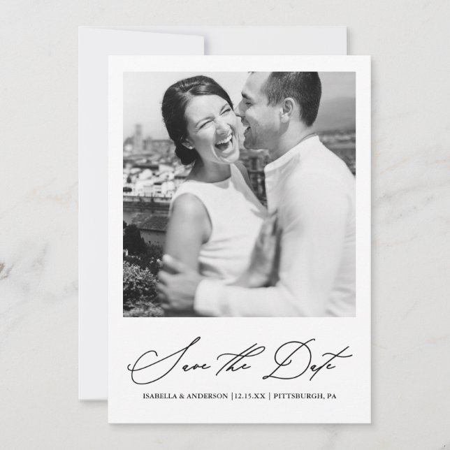 Chic Black and White Photo Save the Date (Front)