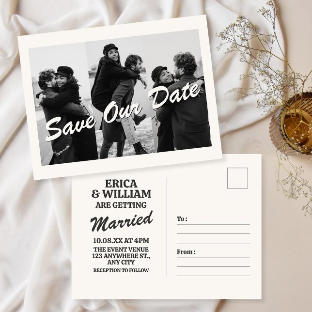 Chic Black and white photo wedding invitation Postcard (Creator Uploaded)