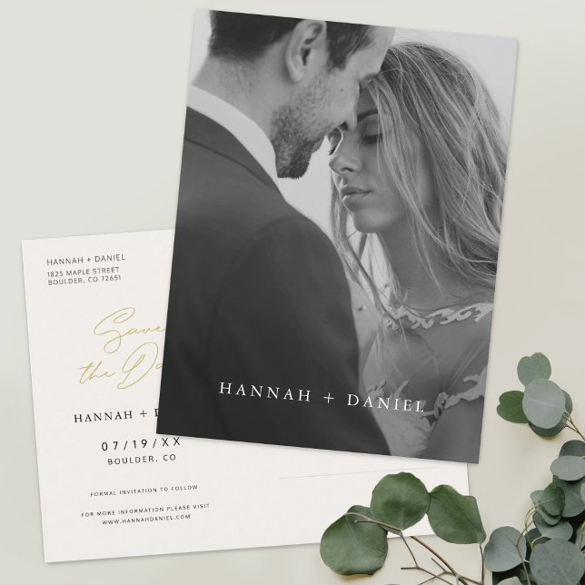 Chic Black and White Photo Wedding Save the Date Invitation Postcard (Creator Uploaded)