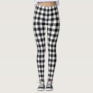 Chic Black And White Plaid Gingham Chequered  Leggings
