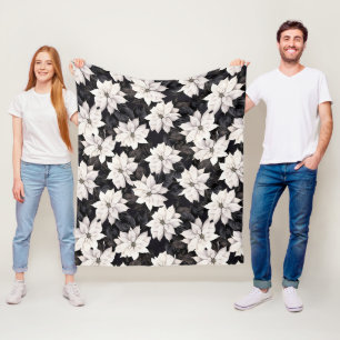 Chic black and white poinsettia fleece blanket