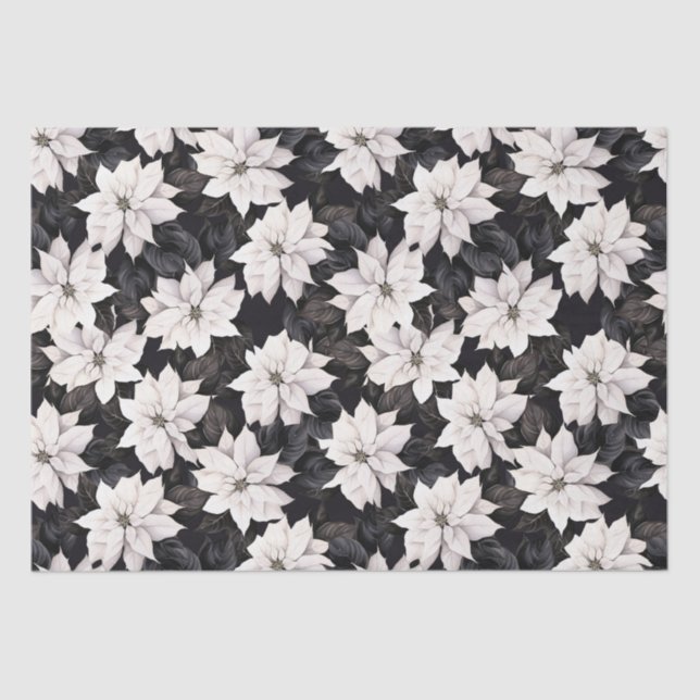 Chic black and white poinsettia tissue paper (Front)