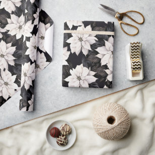Chic black and white poinsettia wrapping paper