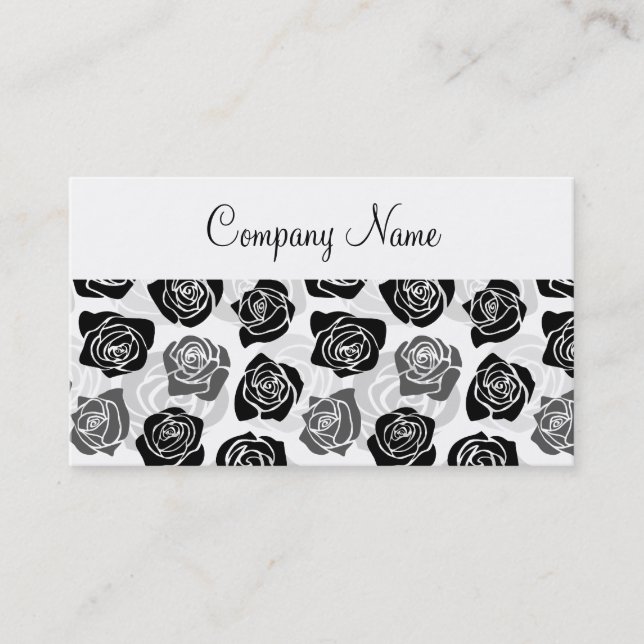 Chic black and white roses Business Card (Front)