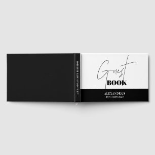 Chic Black and White Script Birthday Thank you Guest Book