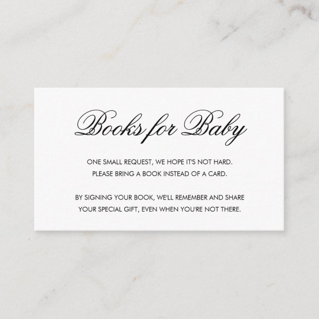 Chic Black and White Script Books for Baby Enclosure Card (Front)