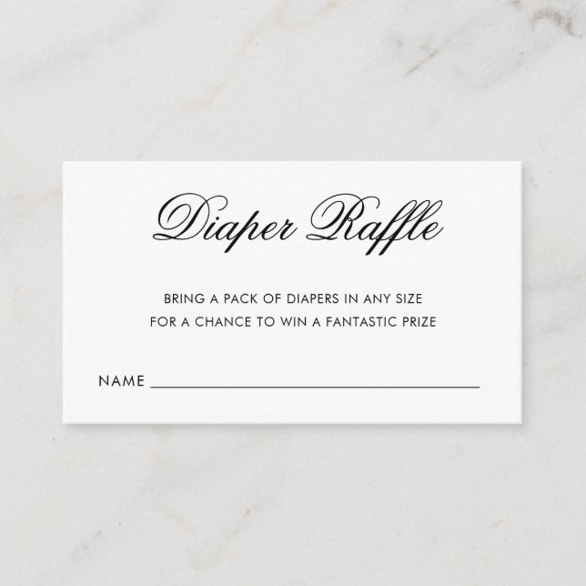 Chic Black and White Script Diaper Raffle Ticket Enclosure Card (Front)