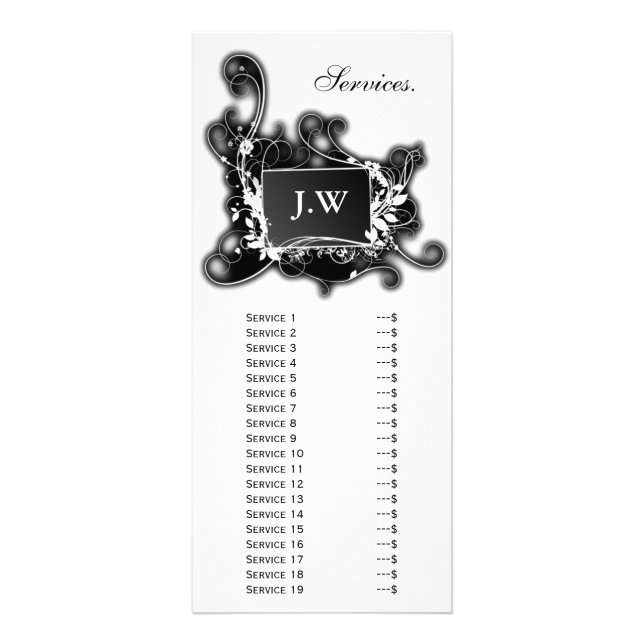 chic black and white Services rack card (Front)
