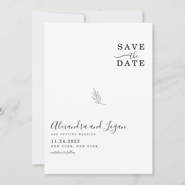 Chic Black and White Signature Script QR Code Save The Date (Front)