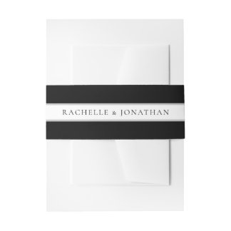 Chic Black and White Simple Wedding Invitation Belly Band