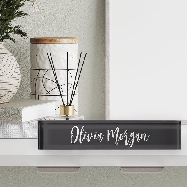 Chic Black and White Sketched Cursive Script Name Nameplate (Creator Uploaded)