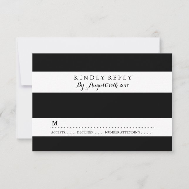 CHIC BLACK AND WHITE STRIPE RSVP CARDS (Front)