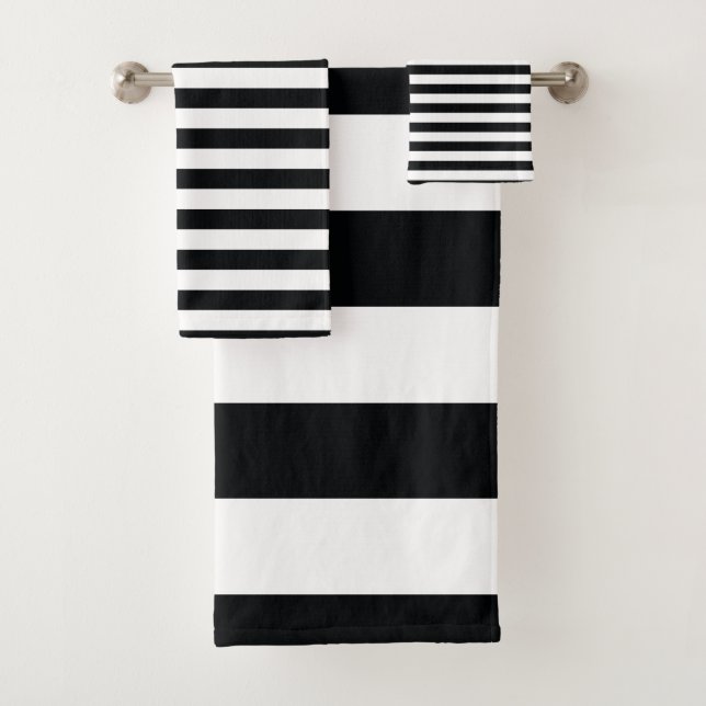 Chic Black and White Striped pattern Bath Towel Set (Insitu)
