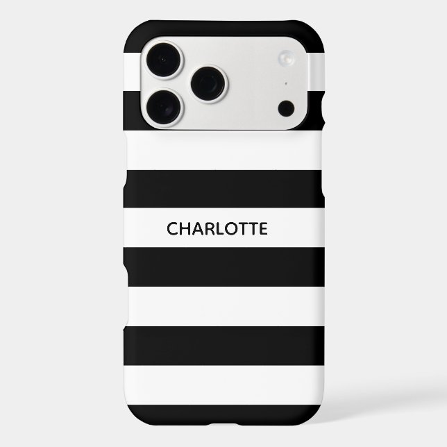 Chic black and white stripes custom name monogram (Back)
