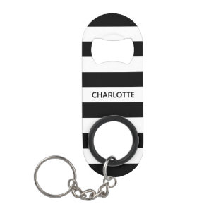 Chic black and white stripes custom name monogram