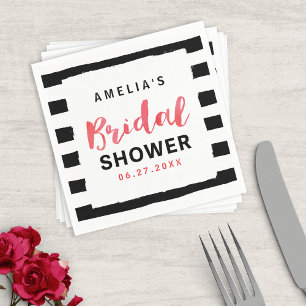 Chic Black and White Stripes Red Bridal Shower Napkin