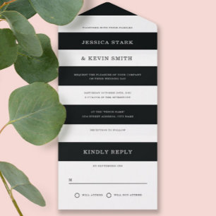 Chic Black and White Stripes Wedding All In One Invitation