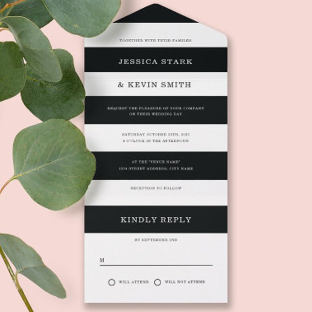Chic Black and White Stripes Wedding All In One Invitation (Creator Uploaded)