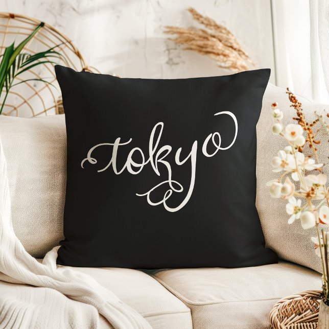 Chic Black and White Tokyo Japan Typography Cushion (Creator Uploaded)
