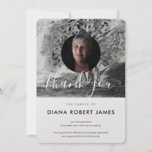 Chic Black and White Trees Photo Sympathy Thank You Card