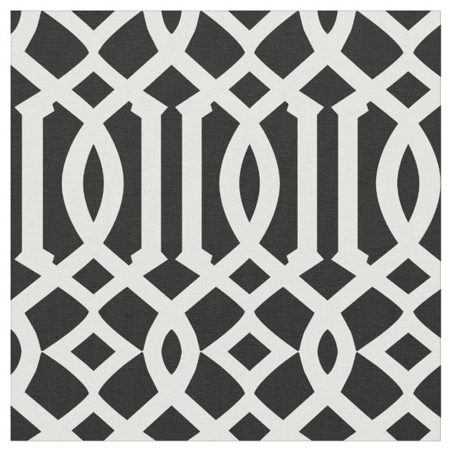 Chic Black and White Trellis Lattice Pattern Fabric (Close Up)