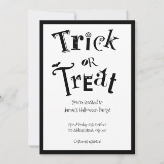 Chic black and white trick or treat invitation