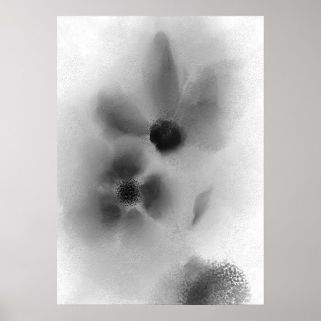 Chic Black and White Twin Flowers Painting Poster (Front)