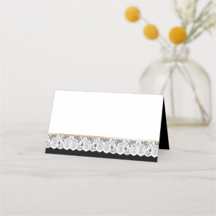 Chic Black and White Wedding Folded Place Card