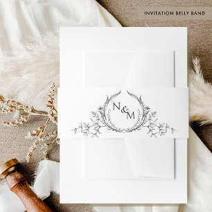 Chic Black and White Wedding Hand Drawn Monogram Invitation Belly Band