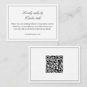Chic Black and White Wedding Website QR Code RSVP Enclosure Card