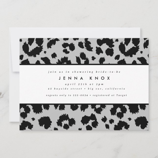 Chic Black Animal Print Leopard Bridal Shower Invitation (Front)