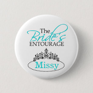 Chic Black Aqua The Bride's Entourage Bridal Party 6 Cm Round Badge