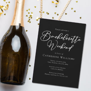 Chic Black Bachelorette Weekend Minimalist Invitation